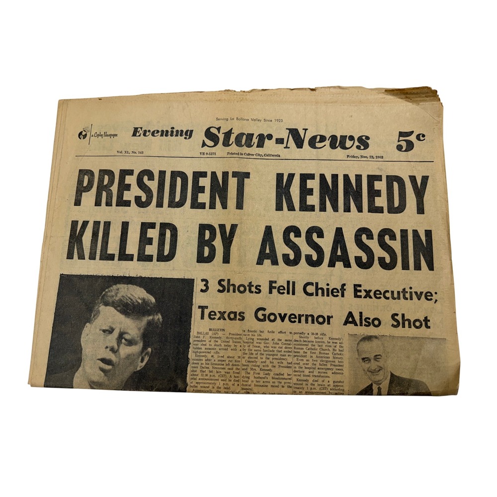 Vintage Nov 22 1963 Evening Star-News JFK Assassination President Kennedy Paper